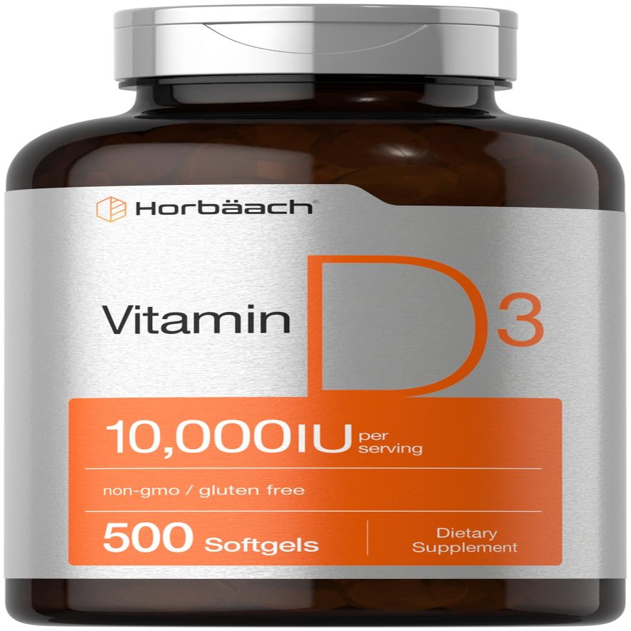 Horbach Vitamin D3 10000 IU | 500 Softgels | Non-GMO, Gluten Free Supplement | Value Size | 250mcg | High Potency Formula
