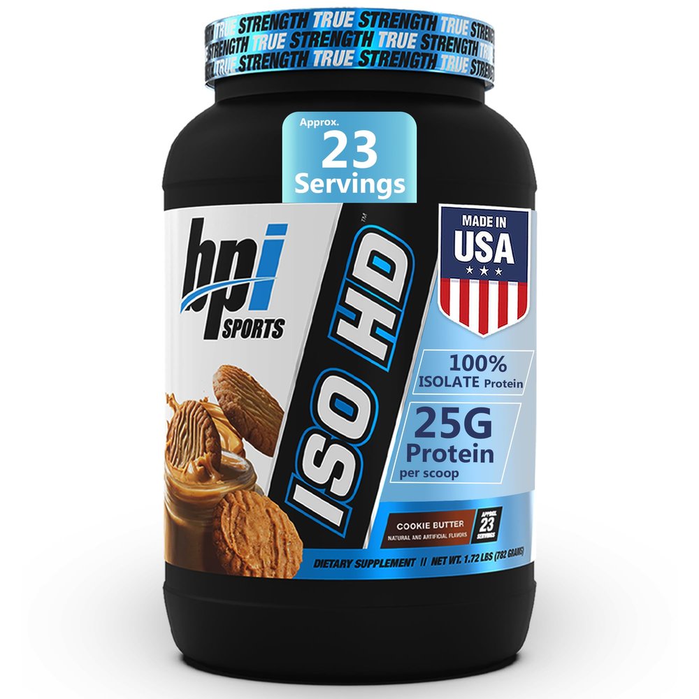 BPI Sports ISO HD Isolate Protein Powder 100% Whey Isolate, Protein Powder for Muscle Gain - Cookie Butter - 1.6 Lb - 23 Servings