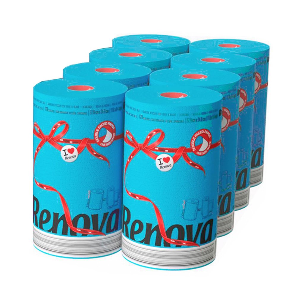 Paper Towel Jumbo Roll 2 Ply 120 Highly Absorbent Sheets Set of 3, 6 or 8 (8 Rolls, Blue)