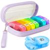 AMOOS Cute Pill Organizer 2 Times a Day, PU Leather Pill Case for Women, Portable Weekly Pill Box for Purse with Storage Bag to Hold Vitamins, Medications, Fish Oils, Supplements (Purple) view 1