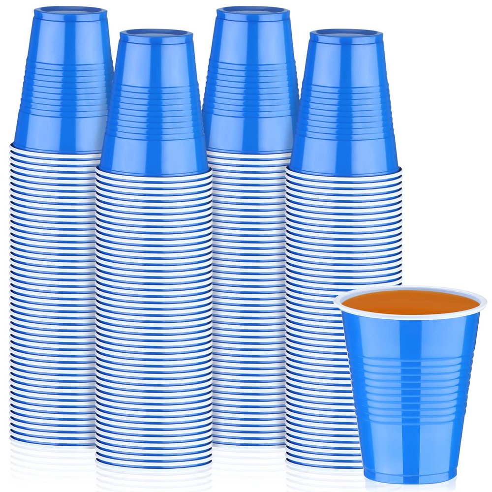 Yinkin 100 Pcs 9oz Halloween Disposable Plastic Cups Cold Drinking Cups for Birthday Party Wedding Wine Coffee Halloween Thanksgiving Christmas(Blue)