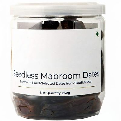 Gourmet Seedless Saudi Mabroom Dates (Khajoor/Khajur), 250g | All Natural | No Preservatives | No Added Sugar | Gluten Free | Vegan | Non GMO | Dates Dry Fruits