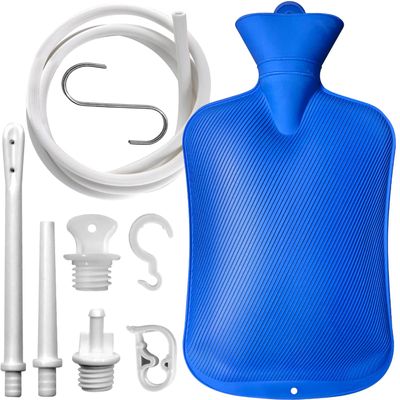 Enema Bag 2L Home Enema Kit with 2 Enema Tips,60 inch Long Silicone Hose, Controlable Water Flow Valve, Hot-Water Bottle for Colon Cleansing Enemas for Women/MenBlue