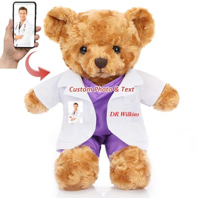 Personalized Teddy Bear with Photo & Custom Text/Blessing, Bear Stuffed Animal as Nurse Gift/Doctor Gift for Women/Men, Personalized Gift for Doctor/Medical Student Graduation (8IN-Doctor 1)