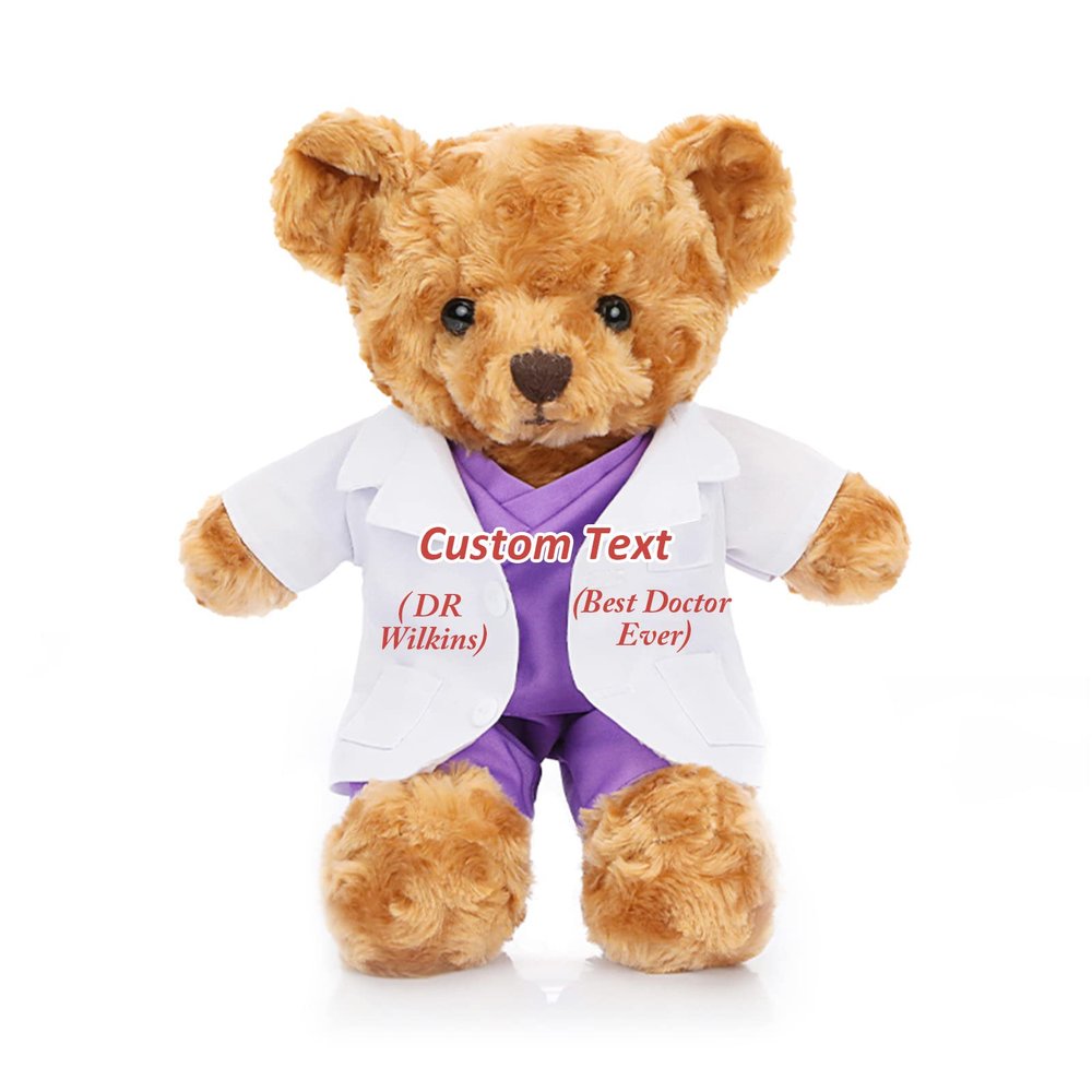 Personalized Teddy Bear with Custom Text/Blessing, Bear Stuffed Animal Plush as Nurse Gift/Doctor Gift for Women/Men, Personalized Gift for Nurse/Doctor/Medical Student Graduation (10IN-Doctor 1)