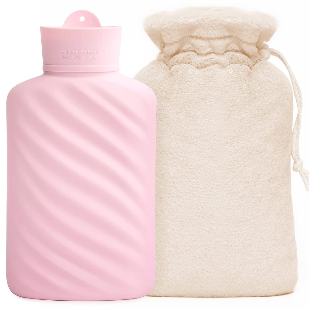 1 Liter Microwaveable Silicone Hot Water Bottle with Cover, MEETRUE Innovative BPA-Free Silicone Hot Water Bag Hot Water Bottles for Pain Relief, Hot & Cold Therapies-Gift for Women Children Elderly