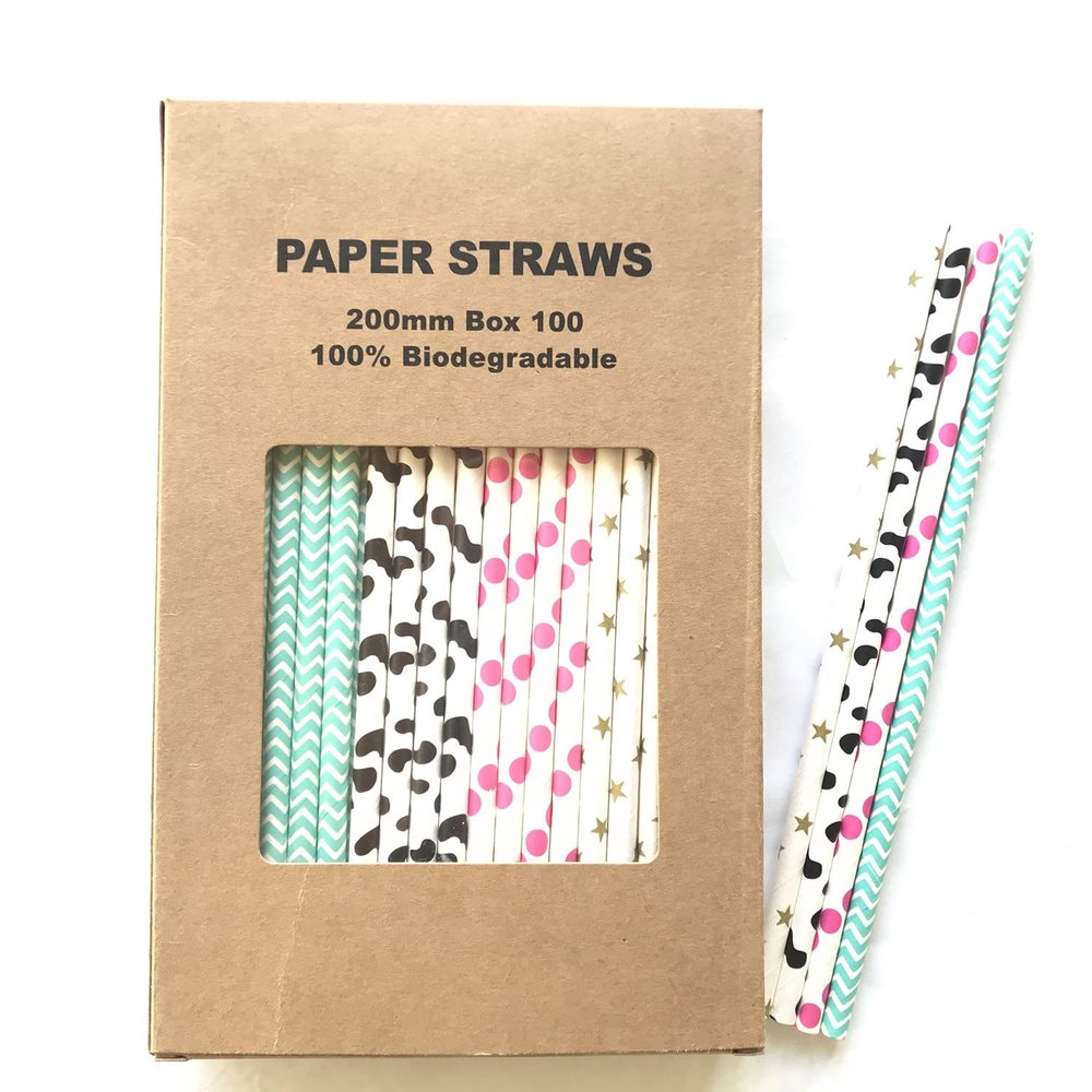 100 pcs Mixed Party Paper Straws Bulk, Blue Pink Gold Mint Black Red Lilac Drinking Straws, Birthday Baby Bridal Shower Wedding Christmas New Year Cake Pop Sticks (Cowgirl)