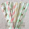 100 pcs Mixed Party Paper Straws Bulk, Blue Pink Gold Mint Black Red Lilac Drinking Straws, Birthday Baby Bridal Shower Wedding Christmas New Year Cake Pop Sticks (Mint Jubilee) view 3