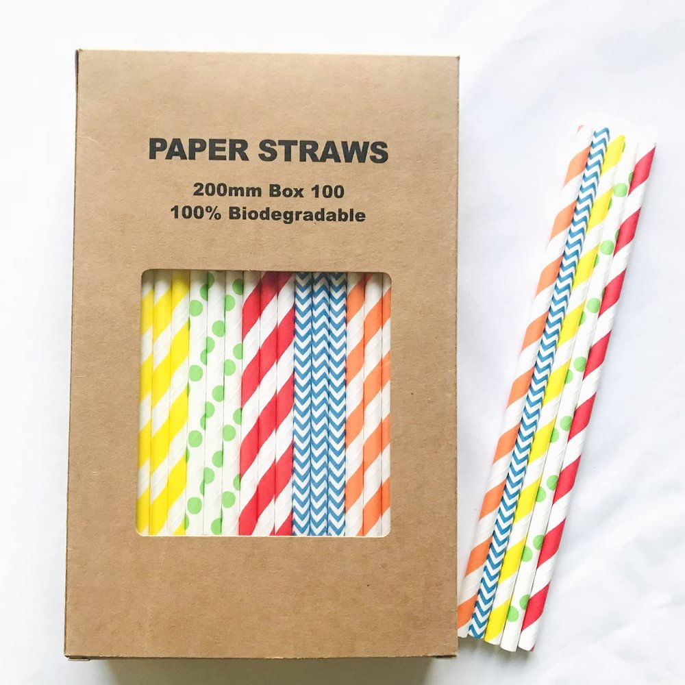 100 pcs Mixed Party Paper Straws Bulk, Blue Pink Gold Mint Black Red Lilac Drinking Straws, Birthday Baby Bridal Shower Wedding Christmas New Year Cake Pop Sticks (Carnival Colors)