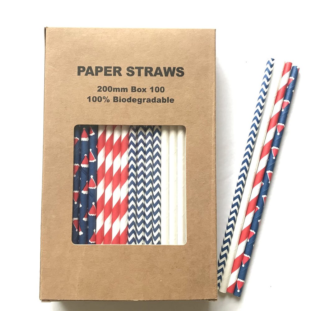 100 pcs Mixed Party Paper Straws Bulk, Blue Pink Gold Mint Black Red Lilac Drinking Straws, Birthday Baby Bridal Shower Wedding Christmas New Year Cake Pop Sticks (Santa's Hat)