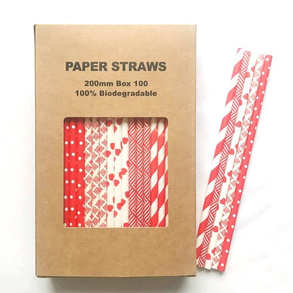 100 pcs Mixed Party Paper Straws Bulk, Blue Pink Gold Mint Black Red Lilac Drinking Straws, Birthday Baby Bridal Shower Wedding Christmas New Year Cake Pop Sticks (Roses Are Red)