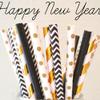 100 pcs Mixed Party Paper Straws Bulk, Blue Pink Gold Mint Black Red Lilac Drinking Straws, Birthday Baby Bridal Shower Wedding Christmas New Year Cake Pop Sticks (Happy New Year) view 2