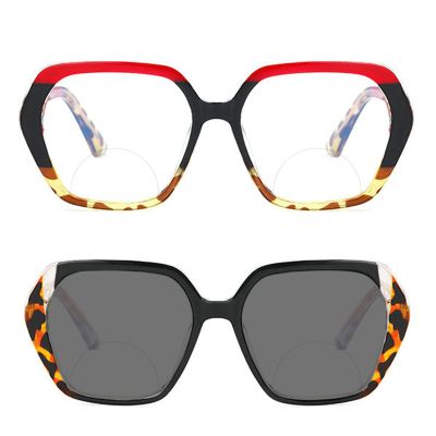 2pcs Photochromic Cat Eye Bifocal Reading Glasses for Women Fashion rainbow Computer Magnifier Presbyopia Readers (2pcs-black&red, 0, multiplier_x)