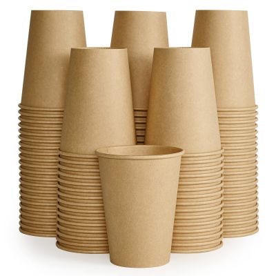 LITOPAK 100 Pack 12 oz Kraft Paper Coffee Cups for Water, Juice, and Tea, Disposable Hot Coffee Cups for Home, Restaurant, Store, and Cafe