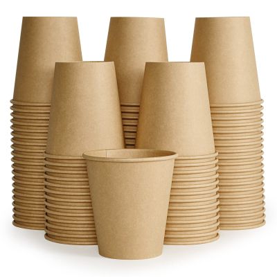 LITOPAK 100 Pack 10 oz Kraft Paper Coffee Cups for Water, Juice, and Tea, Disposable Hot Coffee Cups for Home, Restaurant, Store, and Cafe