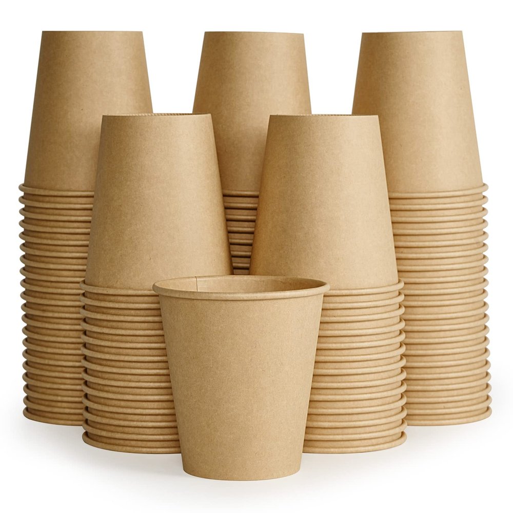 LITOPAK 100 Pack 10 oz Kraft Paper Coffee Cups for Water, Juice, and Tea, Disposable Hot Coffee Cups for Home, Restaurant, Store, and Cafe