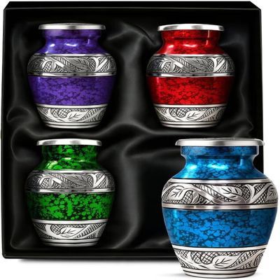 Graceful Small Urns for Human Ashes Keepsake Elegant Cremation Urn for Cherished Memories Tiny Urn Keepsakes Mini Urns for Human Ashes (Multicolor, Set of 4)