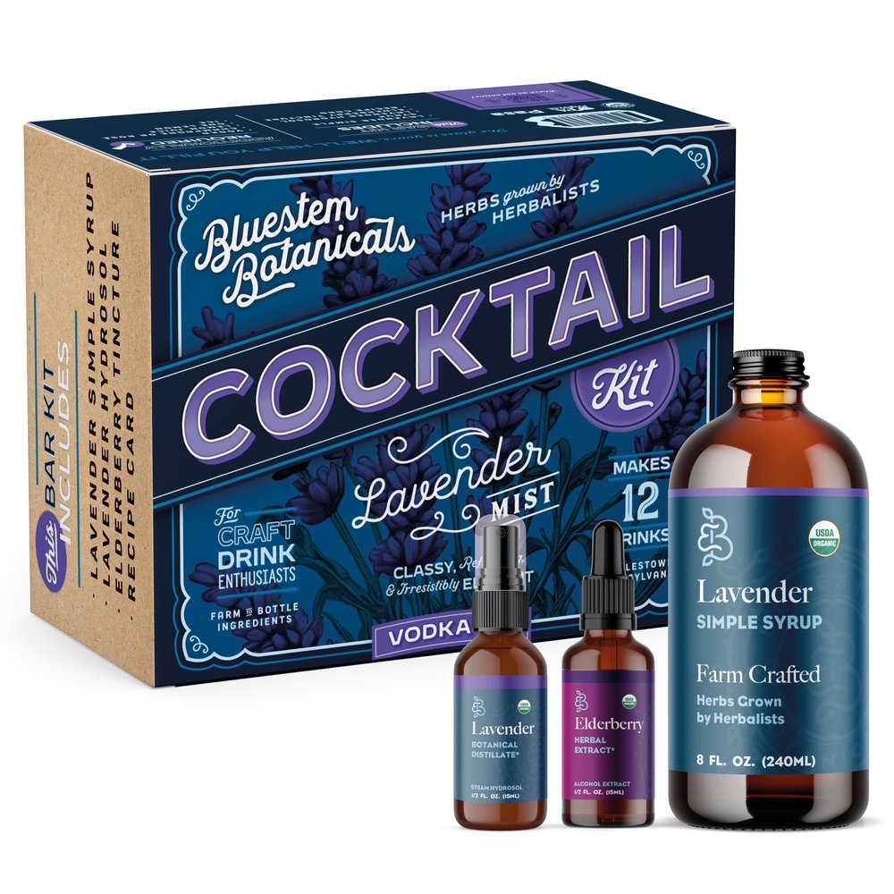 Bluestem Botanicals Lavender Mist Vodka Mixer Gift Set, Makes 12 Drinks