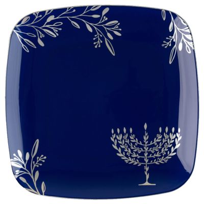 10" inch Square Plastic Plates Heavy Duty Plastic Hanukkah Dinner Plates with Blue Silver Chanukah Design Hanukkah Party Disposable Entree Plate China Like Blue Charger Plate Chanuka (240 PACK)