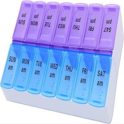 7 Day Weekly Pill AM PM Organizer - Twice a Day - Pill Case for Medicines, Vitamins, and Supplements (Pack of 1)