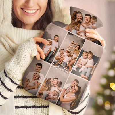 Personalized Hot Water Bottle with Cover Custom Photo and Text Warm Fleece Rubber Picture Hot Water Bottle Chrstmas Unique Winter Gift for Women Girls Kids Couples