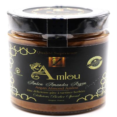 Amlou - Orange blossom honey and organic argan oil - 100% Pure & Natural Moroccan spread - 400g jar (Grilled Almonds)