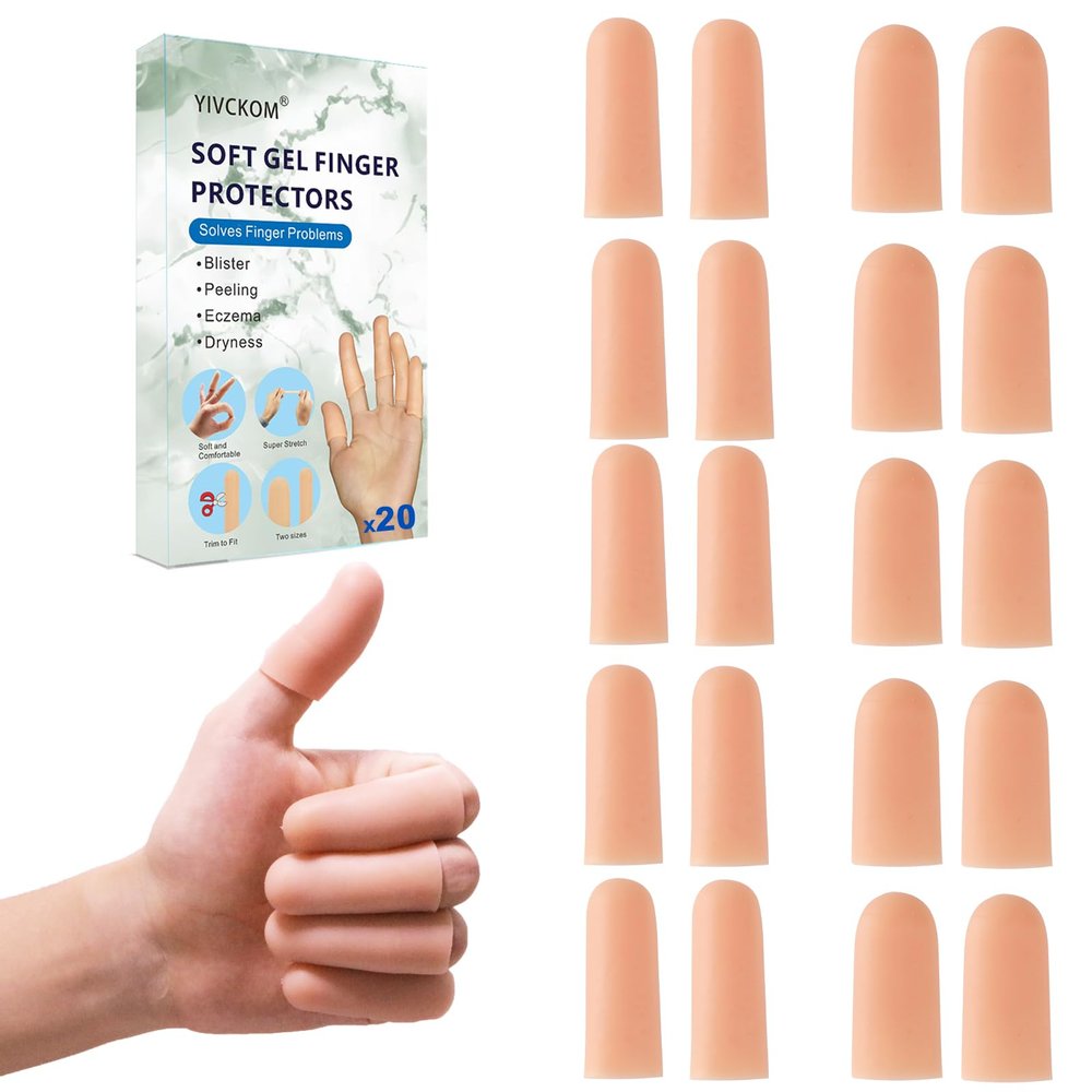 YIVCKOM Gel Finger Cots, Silicone Finger Protectors, Fingertip Bandages Band-aids for Dry Skin, Cracked Fingertip Treatment,Thumb Protector Covers for Hand Eczema Finger Arthritis (20pcs)