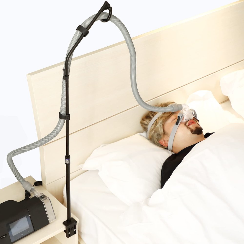 LONYEON CPAP Hose Holder - Height Adjustable Hose Lift, Removable and Foldable - Hose Support Hanger Provide 2 Clamping Sides Prevents Avoid Tangling, Blockage and Leakage, Black