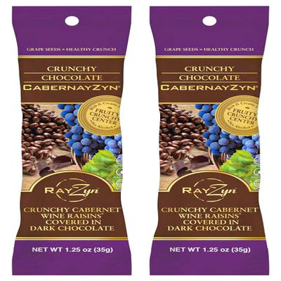 Wine RayZyn Crunchy Chocolate CabernayZyn Wine Raisins 1.25 oz (Pack of 2) in a PrimeTime Direct Sealed Bag
