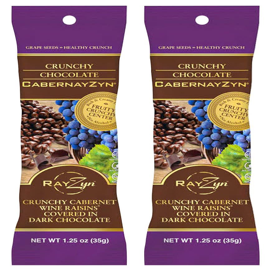 Wine RayZyn Crunchy Chocolate CabernayZyn Wine Raisins 1.25 oz (Pack of 2) in a PrimeTime Direct Sealed Bag