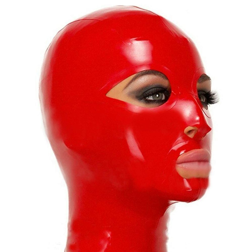 Red Latex Hood Back Zipper Open Eyes Mouth Solid Color Rubber Mask Cosplay Club Wear Costume (Medium, Black)
