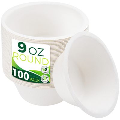 BIRCHIO 9oz Sample Paper Cups [100-Pack], Heavy Duty Disposable Cups Perfect for Dip Sauce and Snacks, 100% Compostable Sample Cups and Eco-Friendly Made from Bagasse