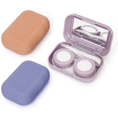 GoodSing 3PCS Contact Lens Case, Portable Contact Lens Inserter/Remover&Tweezer with Mirror For Travel, Home, Outdoor, Daily Use - (Brown + Blue + Violet)