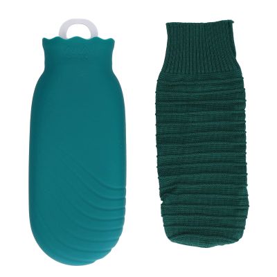 550ml Hot Water Bag for Hot and Cold Compress, Silicone Plush Hot Water Bottle with Knitted Cover, Cute Cartoon Explosion Proof Leakproof(Green), Hot Water Bag Hot Water Bottle Silicone Hot Water