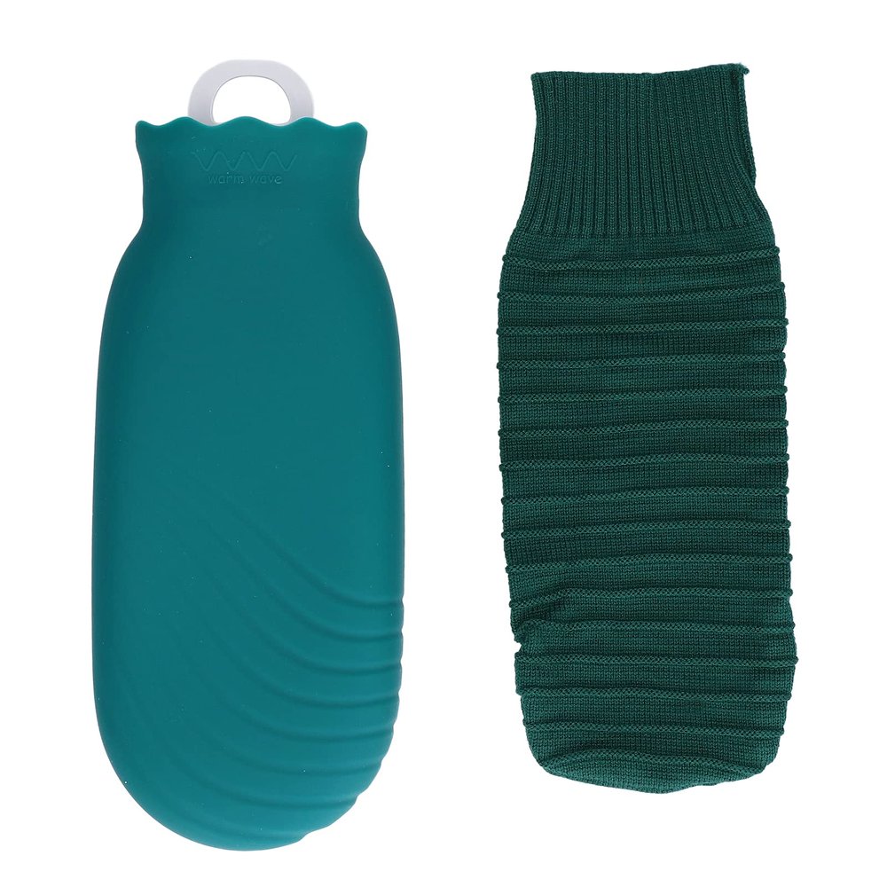 550ml Hot Water Bag for Hot and Cold Compress, Silicone Plush Hot Water Bottle with Knitted Cover, Cute Cartoon Explosion Proof Leakproof(Green), Hot Water Bag Hot Water Bottle Silicone Hot Water