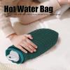 550ml Hot Water Bag for Hot and Cold Compress, Silicone Plush Hot Water Bottle with Knitted Cover, Cute Cartoon Explosion Proof Leakproof(Green), Hot Water Bag Hot Water Bottle Silicone Hot Water view 2