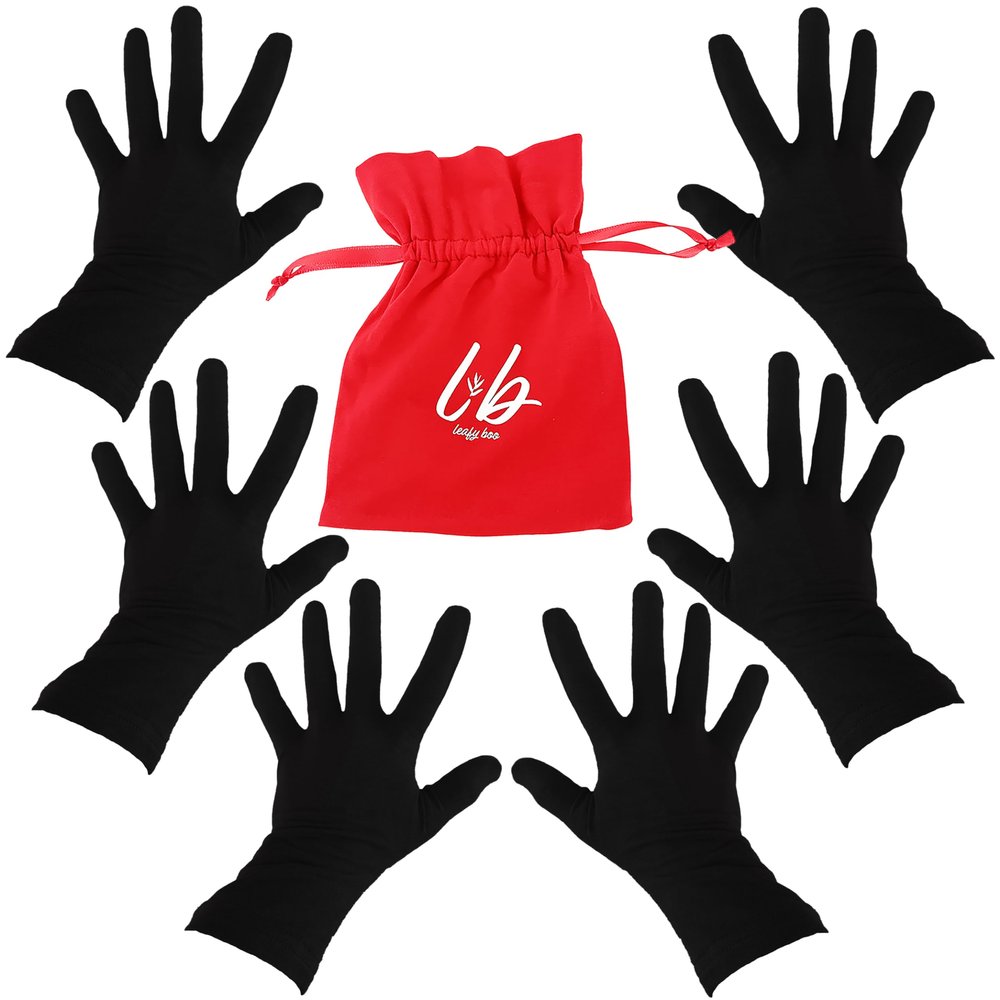 Bamboo Gloves for Eczema, Black, Small, Women, Dry Hands, Overnight Moisturizing Gloves, 3 Pairs