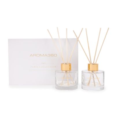 Aroma360 - Chandelier - Paris Collection Reed Diffuser Duo - Luxury Aromatherapy Diffuser - Hints of Bergamot, Sweet Berry, Jasmine & Saffron - Essential Oil Diffusers - Shelf Decor - Home & Office