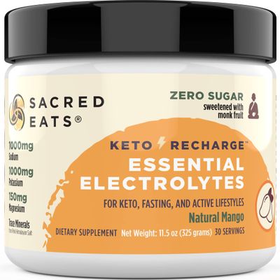 Sacred Eats Keto Electrolyte Powder & Hydration Supplement | 1000mg Potassium & Sodium, 150mg Magnesium | No Sugar & Stevia, Sweetened with Monk Fruit Only | Natural Mango (30 Servings)