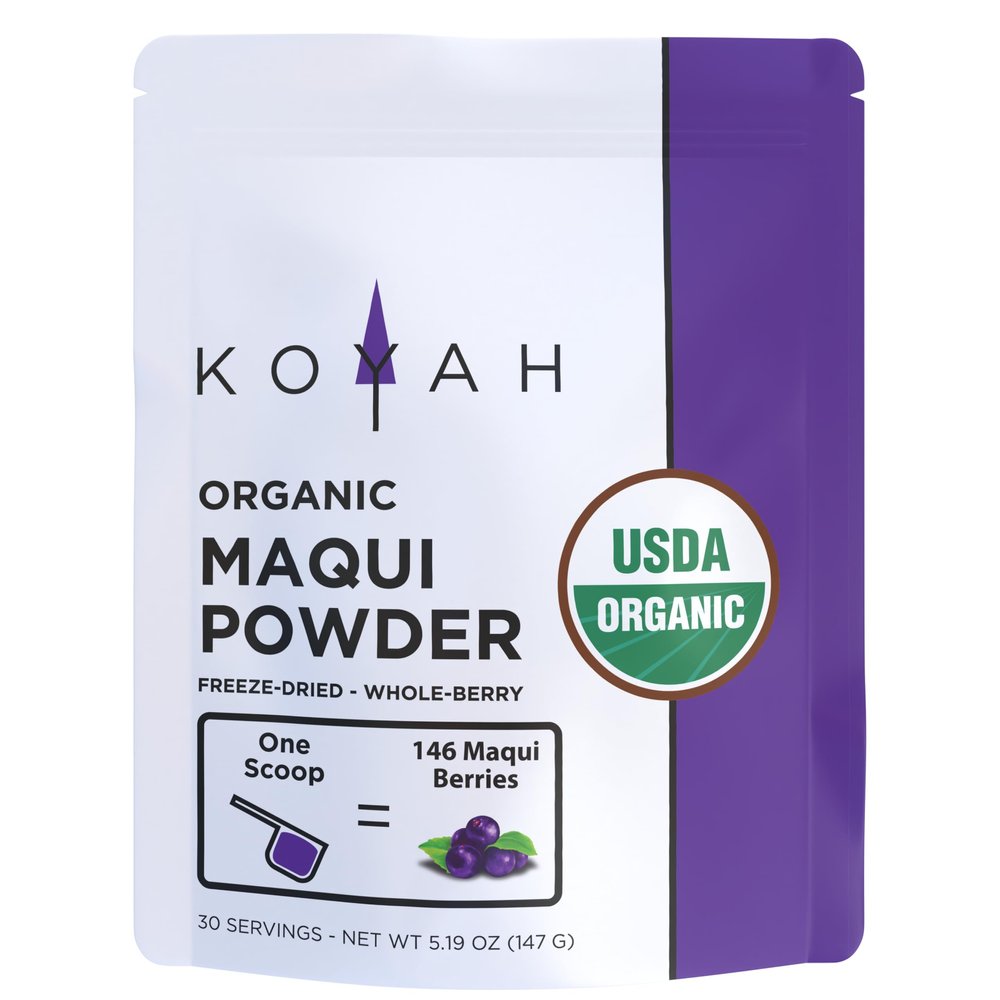 KOYAH - Organic Maqui Berry Powder 30 Servings (1 Scoop = 146 Berries or 1/8 Cup Fresh), Chile Grown, Freeze-Dried, Whole-Berry Powder