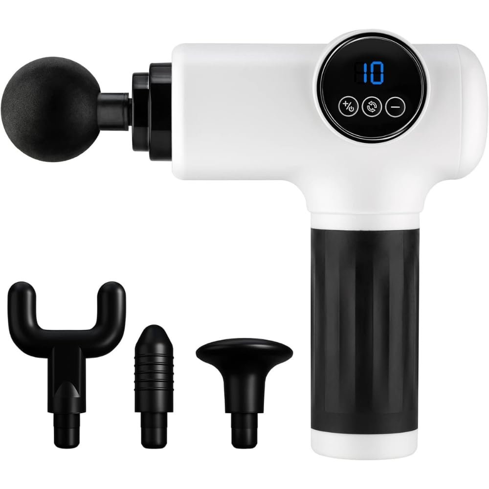SPA SCIENCES - SmartGun Elite  Therapeutic Deep Tissue Percussion Massager  for Muscle Soreness - with Interchangeable Heads, 10 Intensity Levels and Smart Comfort Pulse  USB Rechargeable