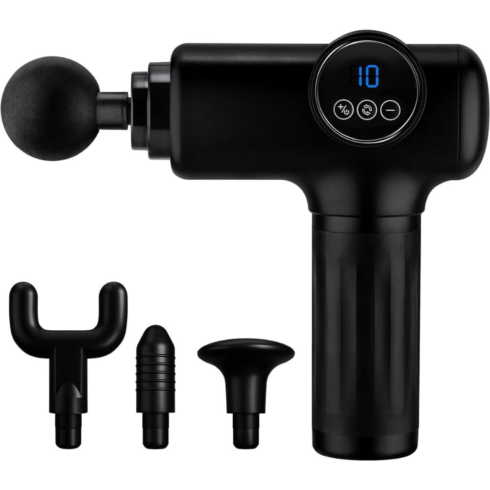SPA SCIENCES - SmartGun Elite  Therapeutic Deep Tissue Percussion Massager  for Muscle Soreness - with Interchangeable Heads, 10 Intensity Levels and Smart Comfort Pulse  USB Rechargeable