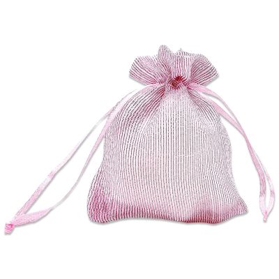TheDisplayGuys - 96-Pack Striped Weave Organza Gift Bags with Drawstrings - Small 3" x 4" - Pink - for Party Favors, Samples,Treats