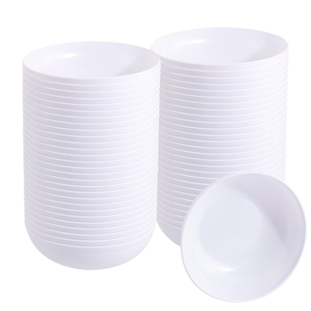 bUCLA 50Pack 12oz White Plastic Bowls - Disposable White Plastic Salsa Bowls Premium Heavy Duty - Ideal for Wedding &Party