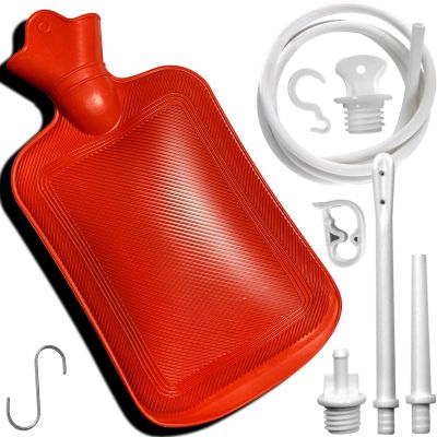 2 Quart Home Enema Bag Kit with Hose Tips and Water Flow Clamp - Colon Cleansing Enema Bag (Red)