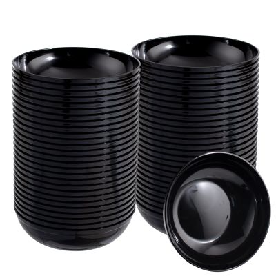 bUCLA 50Pack Black Plastic Bowls - 10oz Disposable Black Plastic Salsa/Serving Bowls - Ideal for Party & New Year