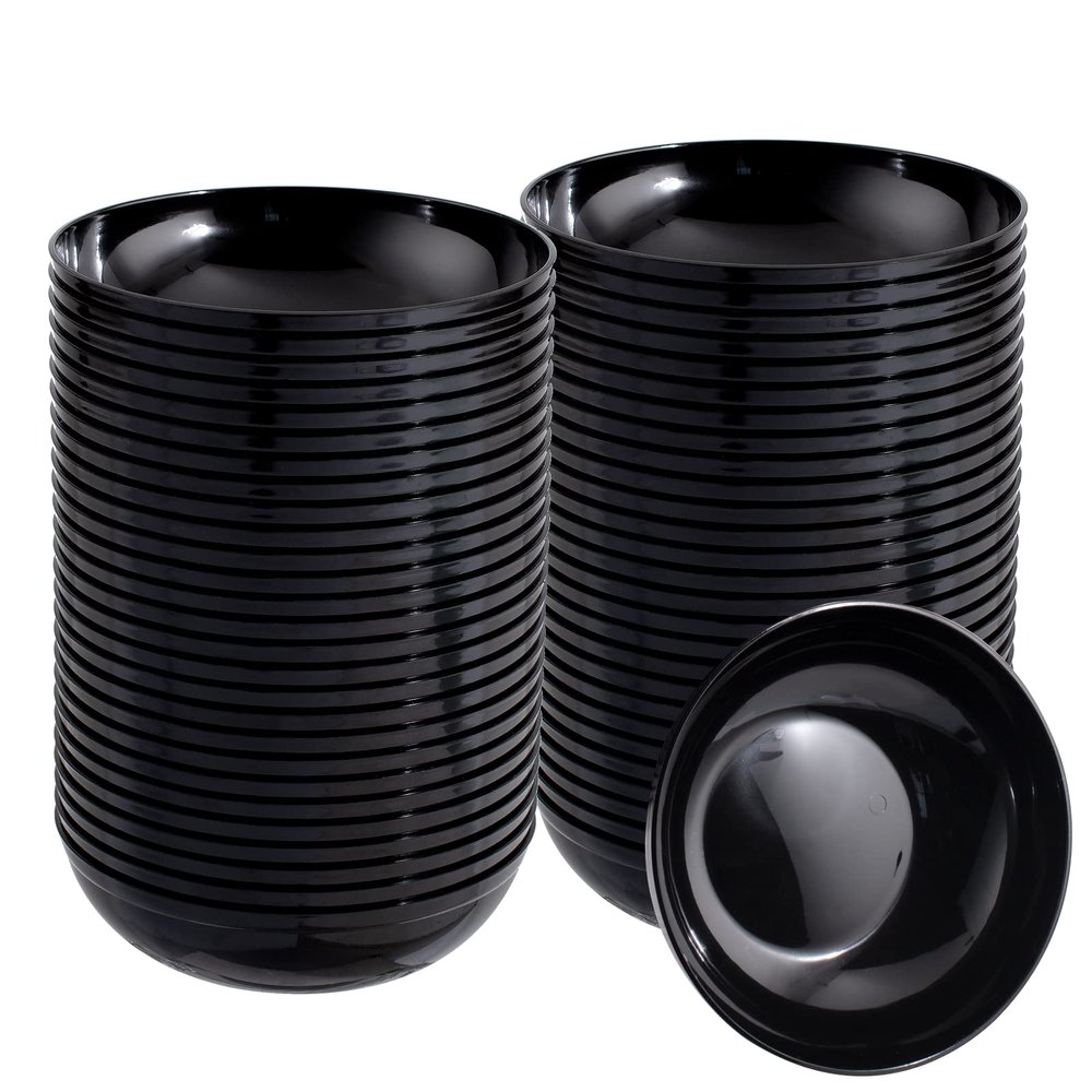 bUCLA 50Pack Black Plastic Bowls - 10oz Disposable Black Plastic Salsa/Serving Bowls - Ideal for Party & New Year