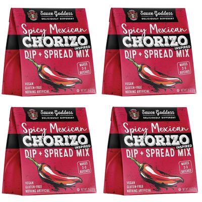 Sauce Goddess - Spicy Mexican Chorizo Dip Mix - Medium-Spicy, No Sugar, Low Sodium, Vegan, Cream Cheese & Sour Cream Dips - 0.75oz (4-Pack)