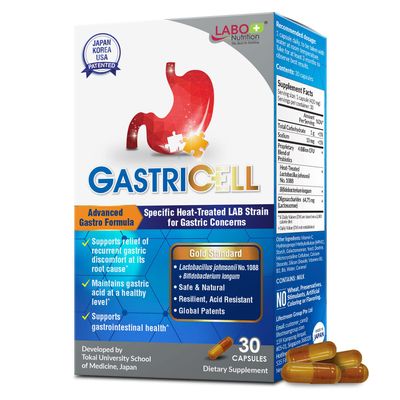 LABO Nutrition GASTRICELL - Acid Reflux, Heartburn, Recurring Gastric Discomfort For Natural Defence Against Gastric Distress, Supports Lining Integrity - Heat Treated Postbiotic, 1 Daily, 30 capsules
