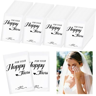 Ocmoiy Happy Tears Tissues (50-Pack) Wedding Tissues Packs for Guests Welcome Favor Bags, Bulk Individual Pocket Tissue Packs for Your Big Moments